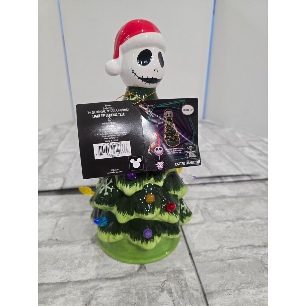 Nightmare Before Christmas Smiling Jack Santa Ceramic Light Up Tree VIDEO New